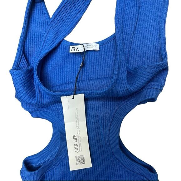 NWT Zara Side Cutout Blue Knit Mini Dress Size S - Picture 6 of 7